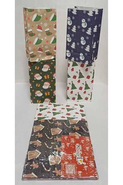OEM SET OF 40 SMALL CHRISTMAS THEMED PAPER BAGS VARIOUS DESIGNS 12cm x 17cm x 8cm