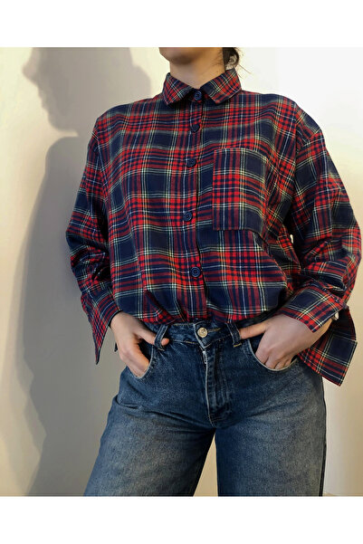 FREZZBİ Kadın Ekoseli Oversize Uzun Kollu Kışlık Oduncu Gömlek