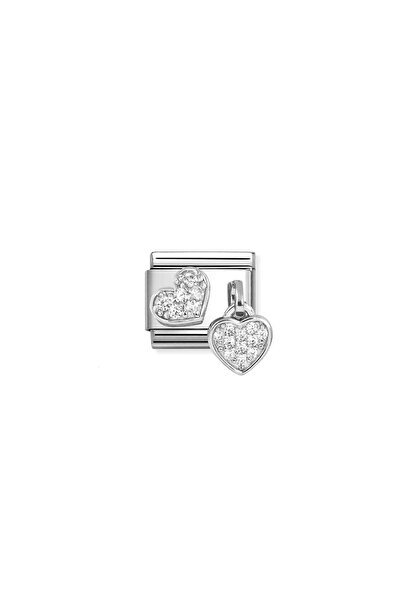 NOMİNATİON COMPOSABLE Klasik CHARMS Paslanmaz Çelik, 925 Ayar Gümüş ve CZ Pavé Kalp ve Kalp Standart