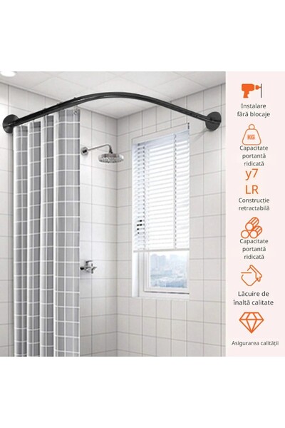 Alrens Aolawco L-Shaped Adjustable No-Drill Shower Bar, Stainless Steel, 90-130 cm, Chrome