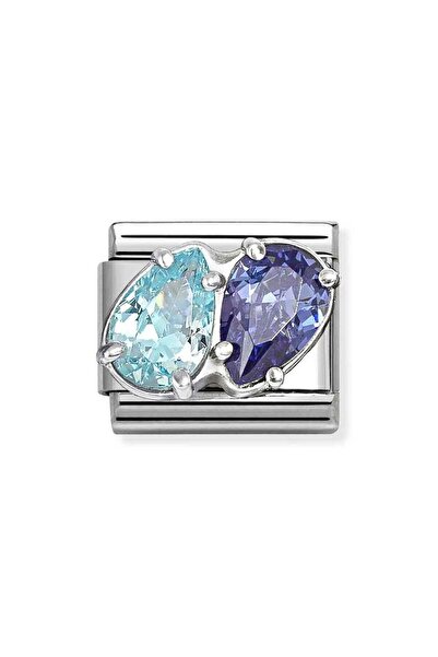 NOMİNATİON Composable CL steel, CZ and 925 sterling silver LIGHT BLUE-BLUE double drops Standart