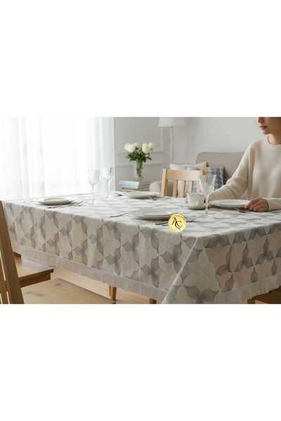 Altın Çeyiz Tekstil Masa Örtüsü Dertsiz Kumaş Plastik Modern Desen – Püsküllü – Leke Tutmaz