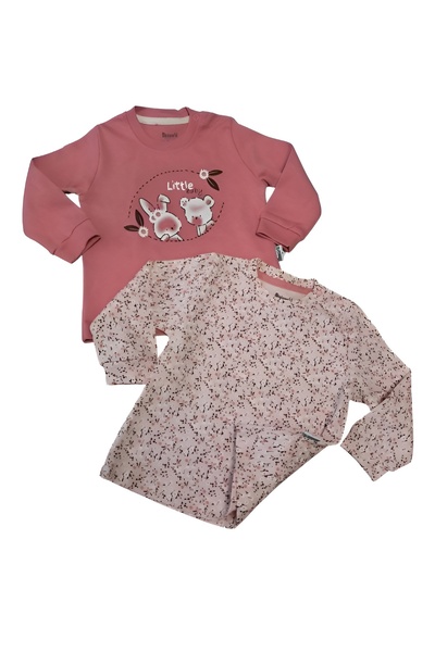 Miniworld Kız Bebek Flower 2'li Sweatshirt Takım-Yumuşak Dokulu, Uzun Kol Sweatshirt Takım