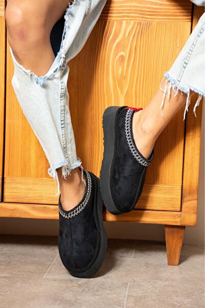 TREND Kadın Kışlık İçi Kürklü Süet Slip-On Bot - Siyah