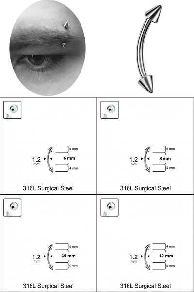 Cadının Dükkanı 4 mm Spike Çelik Banana Piercing-Kaş,Rook, Daith,Snug,Surface...