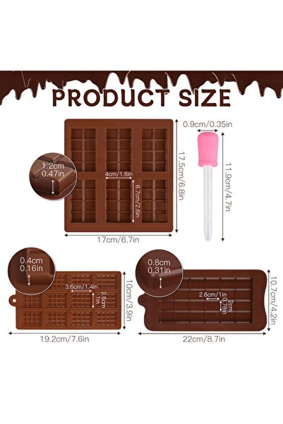 Hemoton 3-Piece Chocolate Silicone Mold Set with Pipette, Reusable, Easy-Clean, -40°C to +230°C, Brown