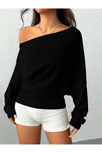 LUSHN سترة نسائية بتفاصيل مطوية على الكتف وياقة قارب للموسم الجديد