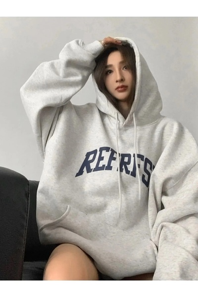 LUSHN Plus Size Unisex Refrfsh Printed 3 thread Oversize Hooded Sweatshirt