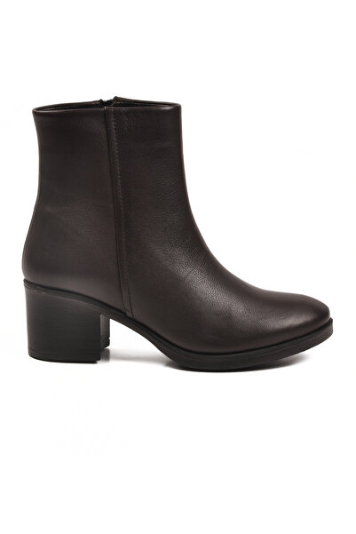 Aspor Brown Genuine Leather Zippered Fleece Women's Heeled Boots