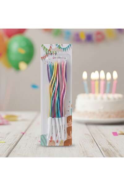 Adana Pasta Malzemeleri ERT-MUM-119 METALİK MAKARON RENK SPİRAL MUM 12 ADET