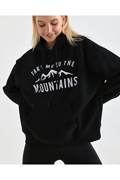 LUSHN سويت شيرت بتصميم واسع الحجم مطبوع عليه جبال