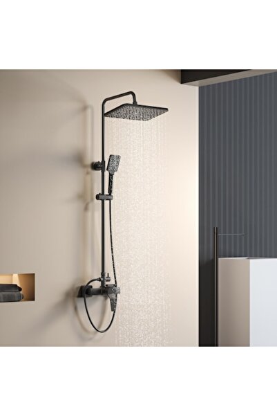Alrens Complete shower set, YOOZENA, Rain with 3 jets, Adjustable 850-1210mm, Matte Black