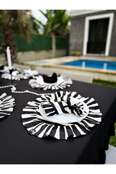 KaiAtelier 2Li Stripe Keten Kumaş Fırfırlı Peçete/Sunum