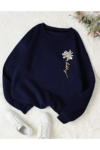 LUSHN Plus Size Daisy Flower Printed Oversize 3 thread Sweatshirt