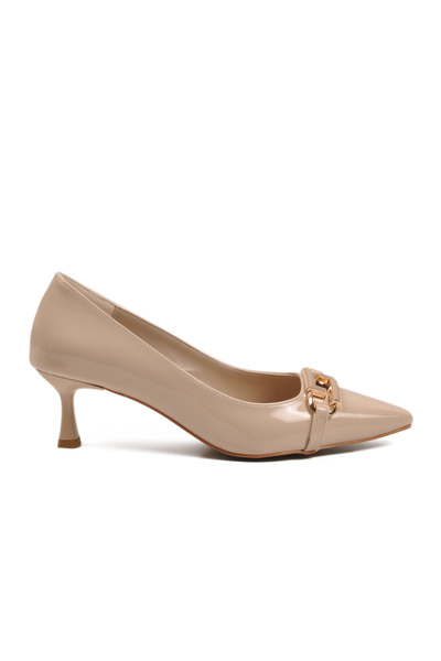 Aspor Beige Patent Leather Women's Heeled Shoes
