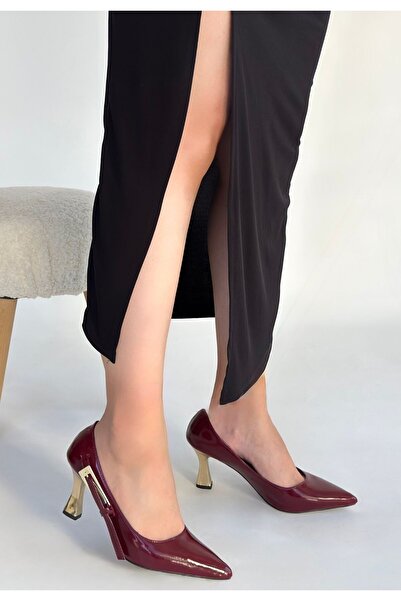 pabucmarketi Burgundy Patent Leather Women's Heeled Shoes