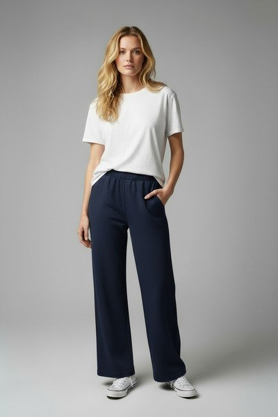 LYVEAN Üç İplik Şardonlu Oversize Boru Paça Penye Pantolon