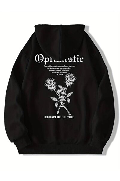 LUSHN هودي سويت شيرت للجنسين من Optimistic Gül مطبوع قصة فضفاضة شتوي مكون من ...