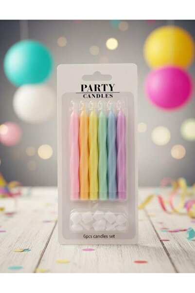 Adana Pasta Malzemeleri ERT-MUM-110 MAKARON RENK ELMAS SPİRAL MUM 6 ADET