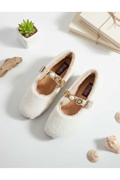 Klay Shoes Kadın Ayakkabı Kışlık Tokalı Peluş İçi Yünlü Ev Babeti