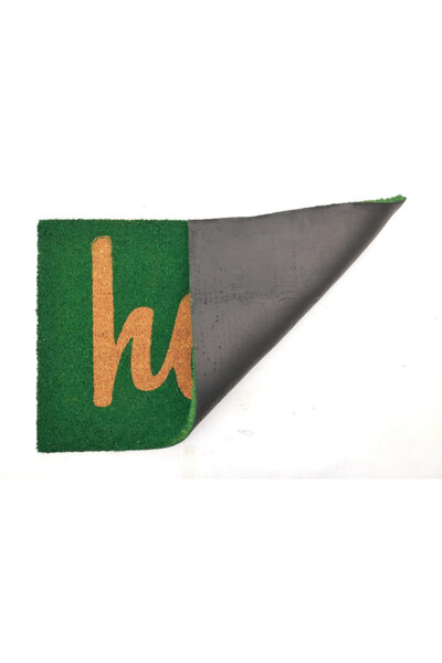 jo&mo Green "hello" Script Coir Doormat, 45x75cm, Non-Slip, Earthy Modern Entry Mat, 1.5cm Thick