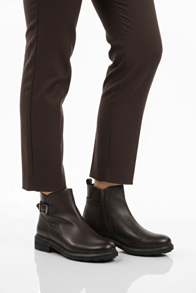 Aspor Brown Genuine Leather Women's Heeled Boots with Fleece Inside