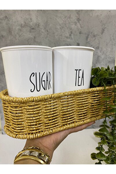 MODA OZY Set of 4 Acrylic (Plastic) Tea/Candy Jars with 2 Rattan Baskets and Hanging Flower Gift