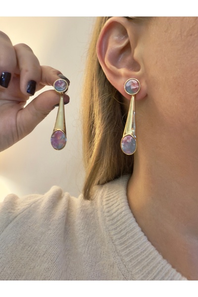 Snartun Gold Color Stone Long Form Earrings – Elegant and Modern Women's Jewelry |   Special Boxed