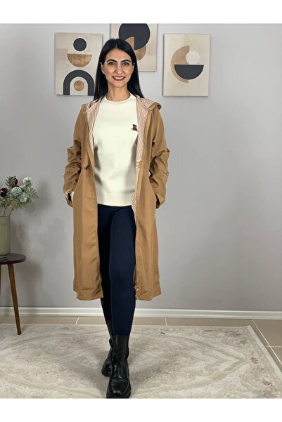 YusGos Women's Hooded Lined Trench Coat Raincoat