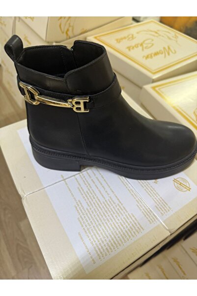 PLN SHOES Women's Victor Black Leather Zipper Detailed Stitched Short Ankle Boots