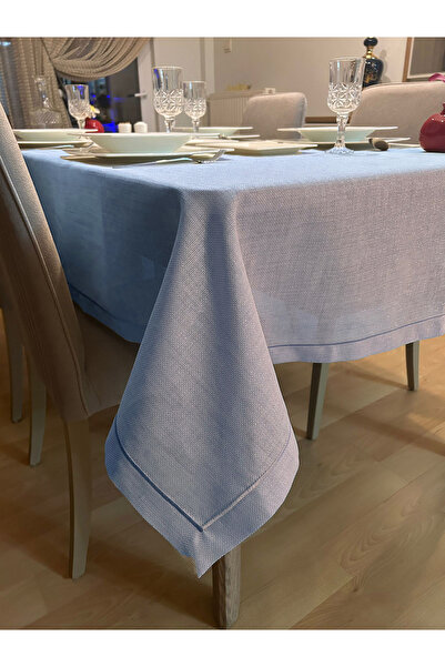 Meral Kurşun Collection Dowry Piko Wrap Detailed Tablecloth with Wrinkle-Free Detail, Silvery Silver