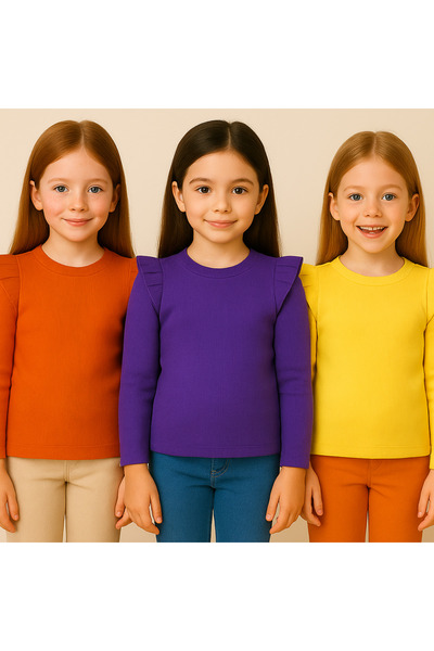 özge başaran Set de 3 piese pentru fetiță cu mâneci lungi - portocaliu, viole...