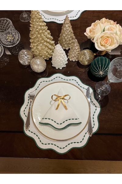 QBR Home Embroidered Round Supla American Service. Dark Green (1 Piece)