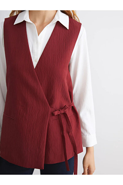 LC Waikiki Lcw Vision Burgundy Double-Breasted Collar Textured Women's Classic Vest