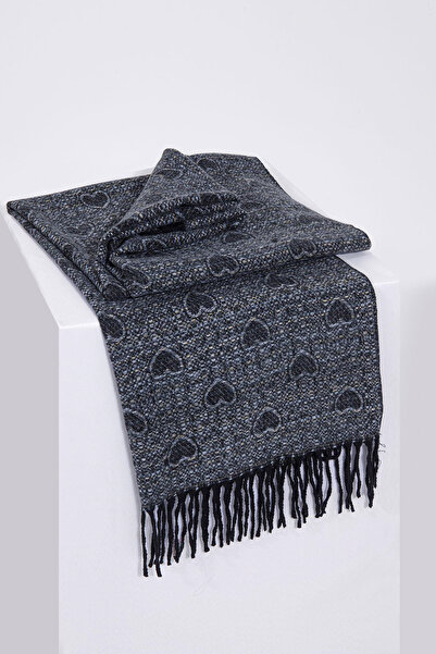 HERCHES Heart-Patterned Wool Winter Scarf - Black