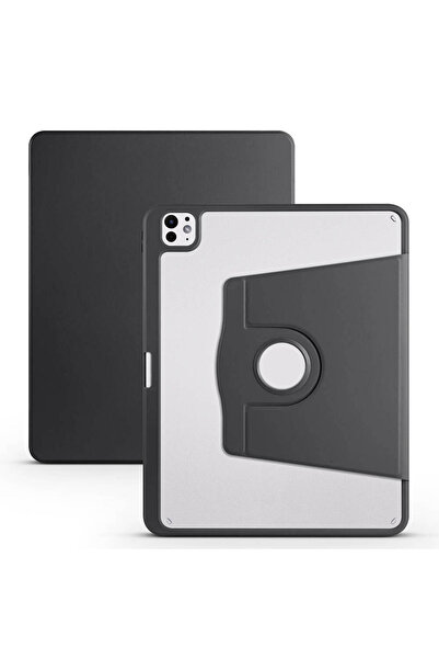 Khayra iPad Pro 13 2025 M5 Case Zore Termik Pen Compartment Rotatable Stand Case - Black
