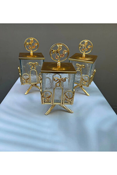 İmren Collection Lux Ribbon 3-Piece Jar Set in Gold Color