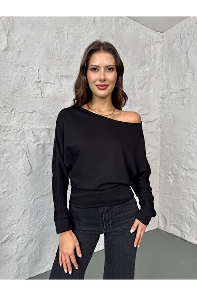Elif Özbey Butik Black Boat Neck Modal Blouse