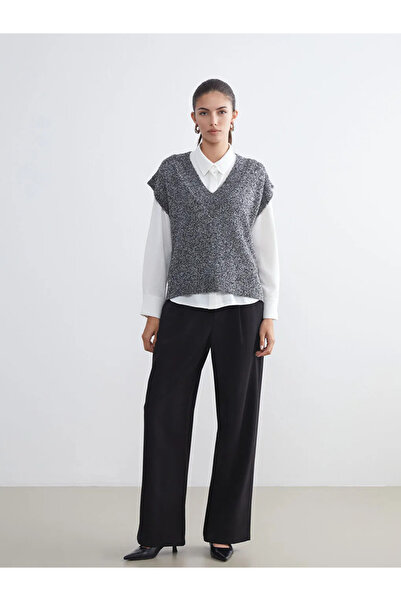 LC Waikiki Lcwaikiki classic anthracite v-neck women's knitwear sweater