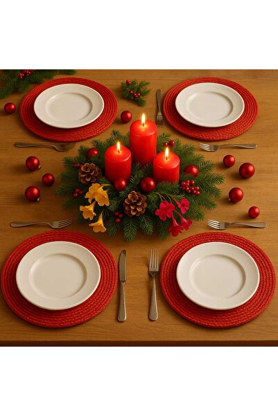 Hediyeninellitonu Red Placemat Straw Placemat Red American Table Runner Christmas Placemat Tableware