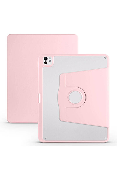 zore iPad Pro 13 2025 M5 Case with Thermal Pen Compartment and Rotatable Stand - Pink