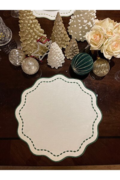 QBR Home Embroidered Round American Tablecloth. Dark Green (1 Piece)