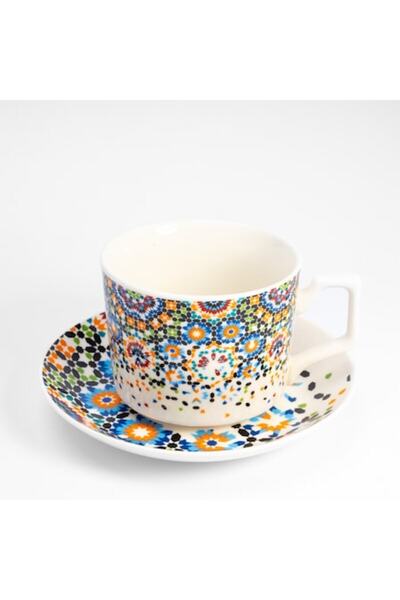 Malooki Set of 6 multi-colored mosaic cups, 180 ml, fine porcelain