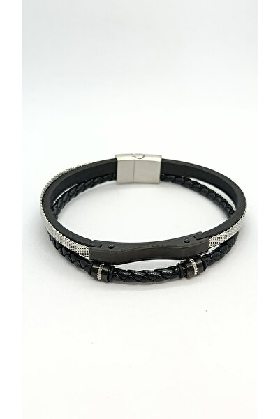 ndjewelry شادو لاين – سوار رجالي من الجلد والفولاذ