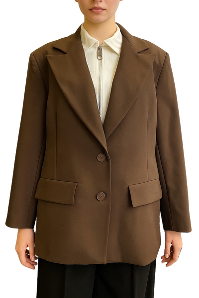 Qualia Butik سترة بليزر بنية كبيرة الحجم للنساء