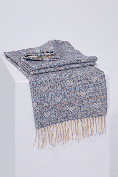 HERCHES Heart-Patterned Wool Winter Scarf - Light Blue