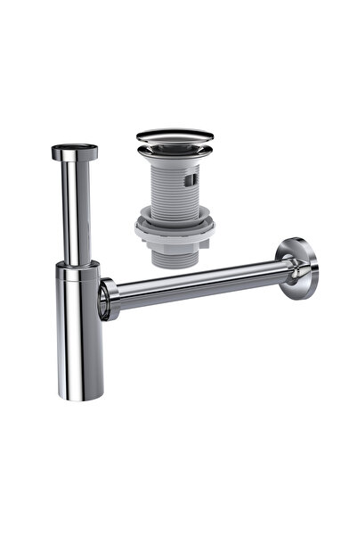 İZ YAPI MOON Krom Sifon + Felix Pop-Up Seti (Paslanmaz Çelik Başlıklı) | Taşm...