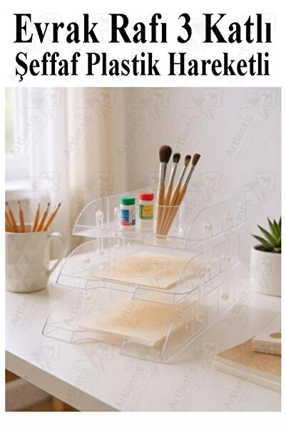 Artlantis Evrak Rafı 3 lü Masaüstü 1 Paket Plastik Evrak Rafı Masa Üstü Şeffaf Hareketli A4 Dosya Düzenliyici