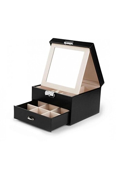 EBA eBA Luxury Jewelry Box, Eco-Leather with Drawer and Mirror, Velvet Interi...
