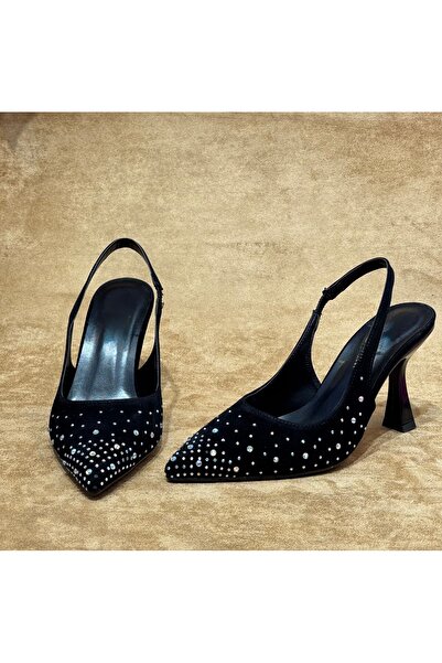 SM SHOES ✨ Siyah Taşlı İnce Topuklu Slingback Ayakkabı – Zarif ve Şık Gece St...